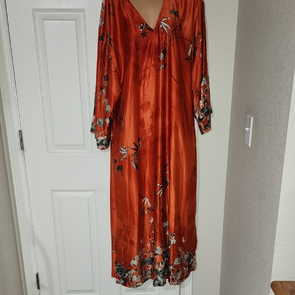 Natori Orange and Gray Floral Dress
